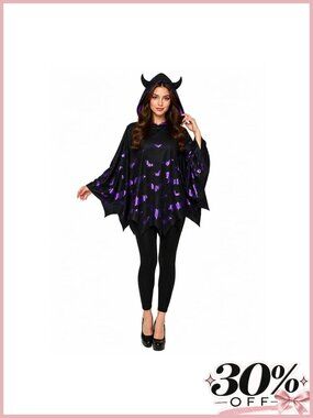 Purple Bat Poncho Costume with Hood